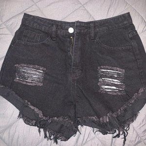 Black High Waisted Ripped Jean Shorts